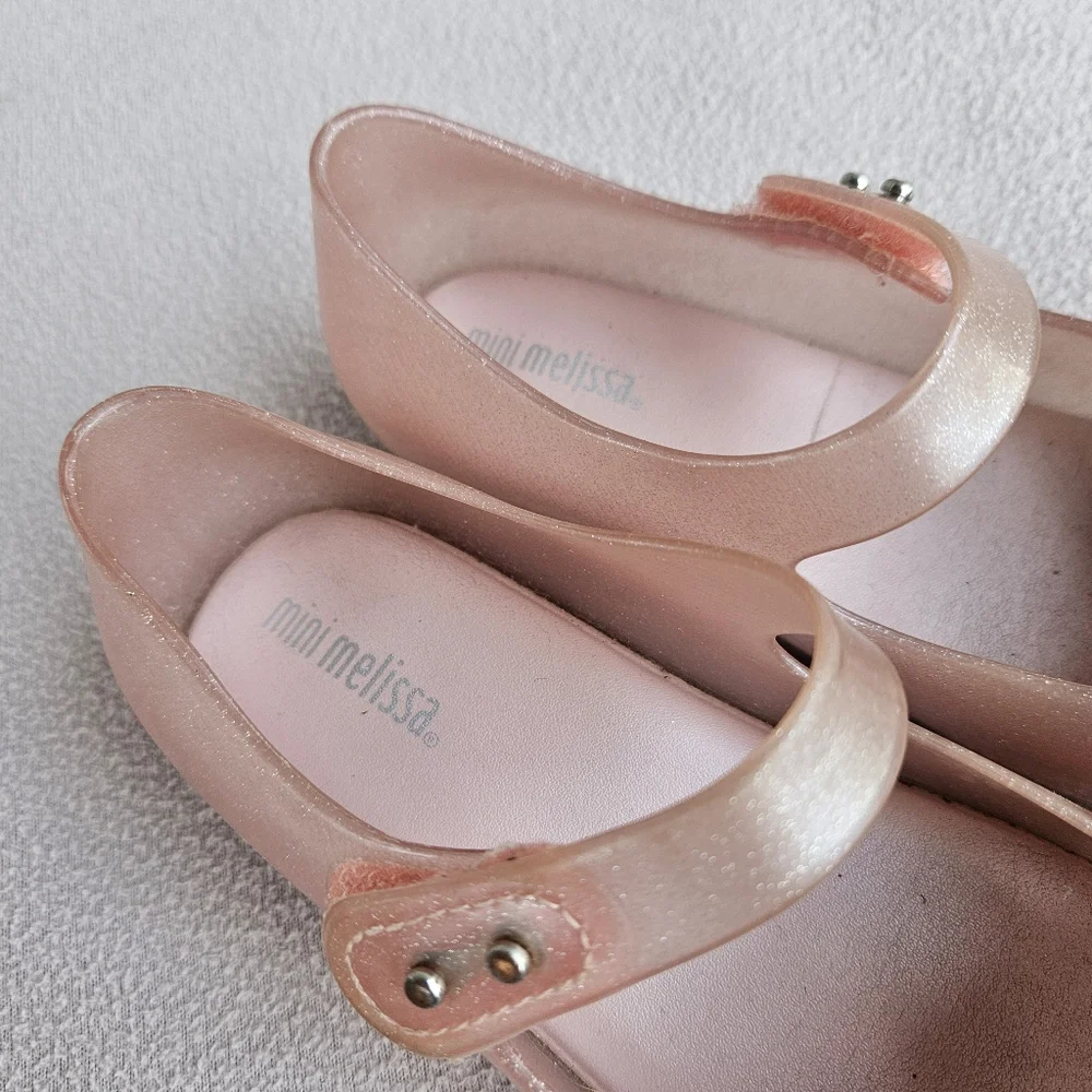 Mini Melissa Pink Sparkle Floral Rose Jelly Mary Jane Shoe Girl SZ 11 Spring